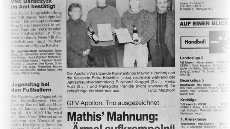 22. Januar 2001: Trainer des GFV Apollon war der König von Castrop